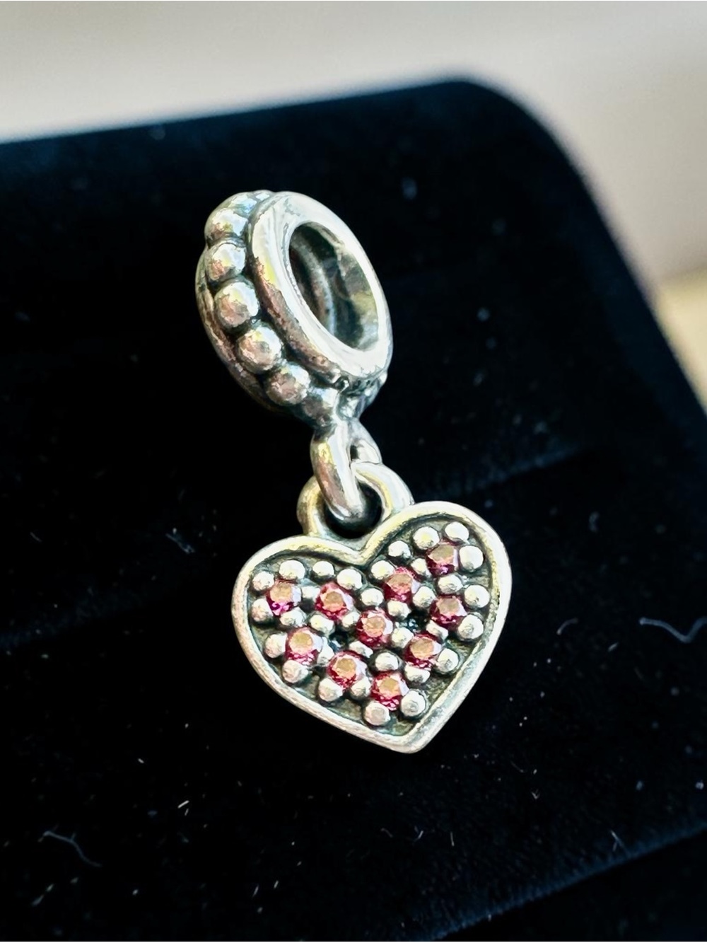 Pandora Pave Heart Dangle w/ Red CZ